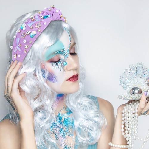 BAHABY Mermaid Knotted Headband with Rhinestone Pearl Starfish Decor