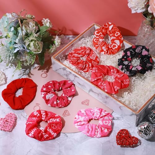 24-Piece Valentine's Day Heart Pattern Hair Scrunchies - Soft Elastic Ties