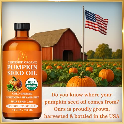Pumpkin Seed Oil ? USDA Organic, Cold-Pressed & 100% Pure, Unrefined, Pumpkin Oil for Hair Growth, Dry Skin & Face ? Natural Anti-Aging Moisturizer & Hair Oil for Dry, Damaged Hair ? Glass Bottle
