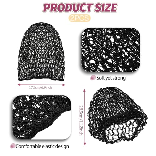 Mozeat Lens 2-Pack Black Hair Nets for Long Hair