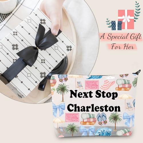 Next Stop Charleston Travel Makeup Bag Gift for Bachelorette South Carolina Souvenir