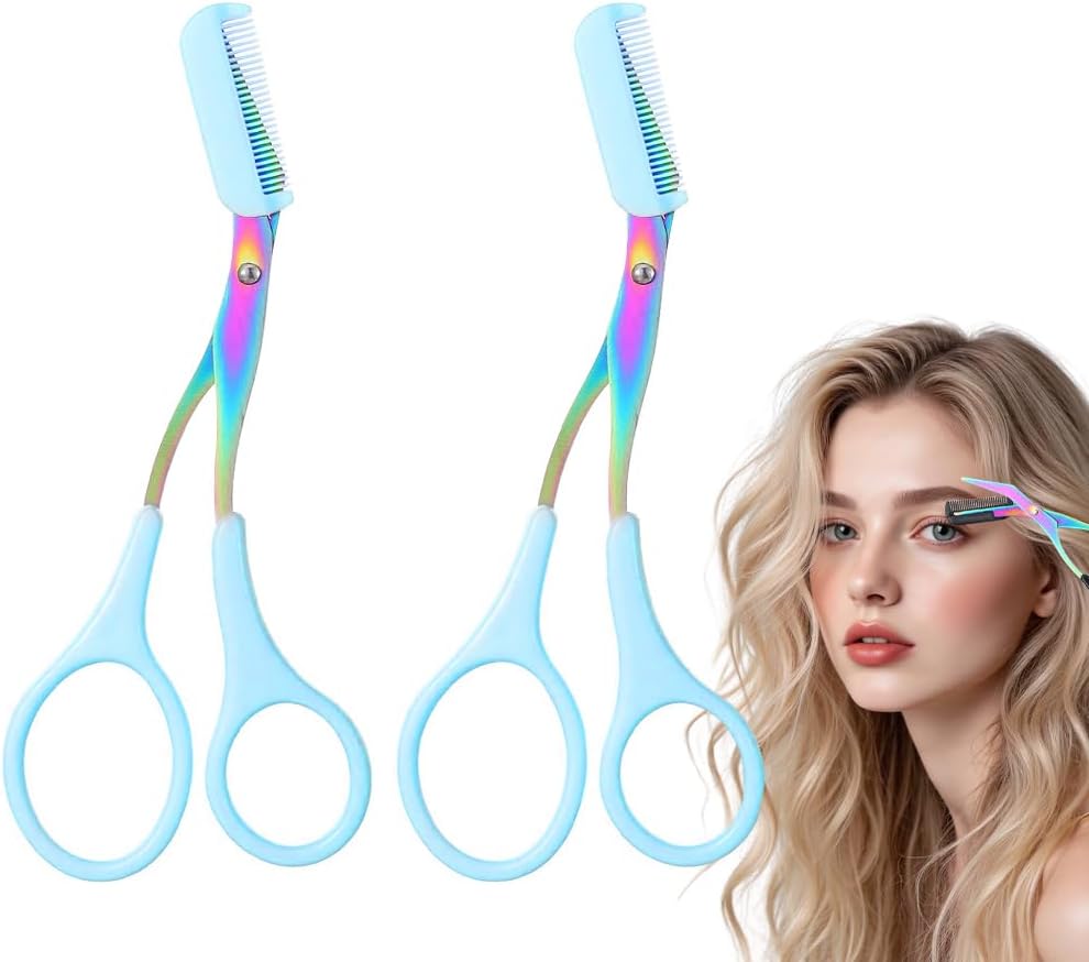 Professional Eyebrow Trimmer Scissor - 2-in-1 Stainless Steel Cutter & Comb | Portable Hair Removal Tool for Women & Men (Black)