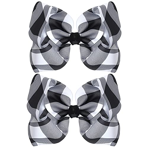 Syhood 2 Pcs Buffalo Plaid Hair Bows with Alligator Clips - Black & White
