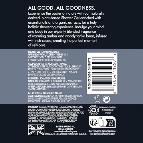 Baylis & Harding Amber & Tonka Bean Men's Shower Gel - 3 Pack, 16.9 Fl. Oz
