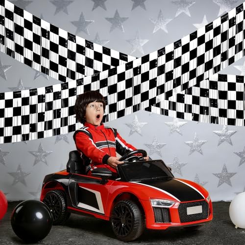 Race Car Birthday Party Checkered Foil Banner Set - 2 Pack