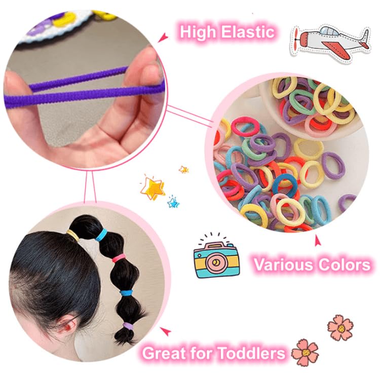 Baby Hair Ties Set - 200 Ultra Soft Cotton Seamless Bands for Toddler Girls | Multicolor with Reusable Storage Case