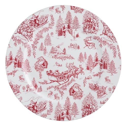 Mud Pie Christmas Toile Charger Plate - 13-Inch Red Enamel