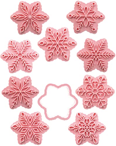 9-Pattern Snowflake Cookie Stamps Set - Food Grade Plastic Molds
