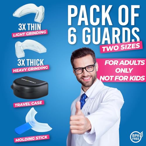 HONEYBULL Anti Grinding Night Guards - 6 Pack, Custom Fit, BPA-Free