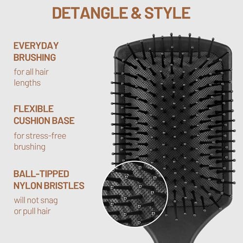 2-Pack Black Paddle Detangler Brush for All Hair Types - Wet & Dry