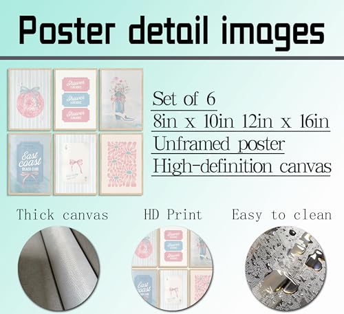 Coastal Cowgirl Wall Art Set - 6 Pink and Blue Posters 8x10
