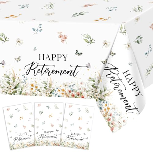 3 Pcs Happy Retirement Tablecloths - Wildflower Design, 108x54 in