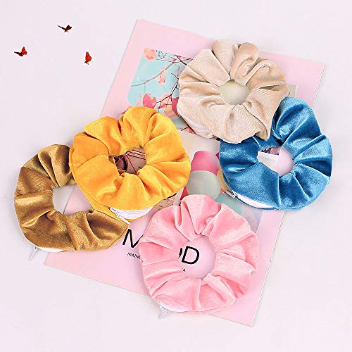 Velvet Hair Scrunchies with Hidden Zipper Pocket - 12 Piece Set