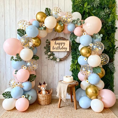 Dusty Pink & Blue Balloon Arch Kit - 129 PCs for Gender Reveal