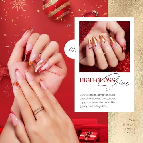 Beetles Gel Nail Polish Set - Boujee Gala Collection, 6 Colors, Burgundy Red Glitter Gold Green, Mixed Finishes