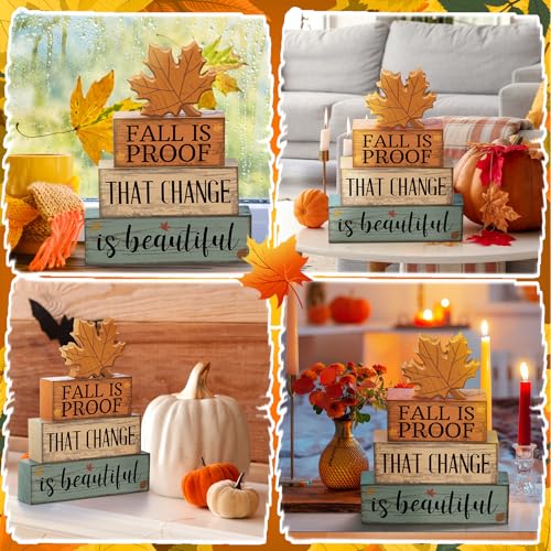 4-Piece Fall Wooden Leaf and Book Decor Set for Thanksgiving
