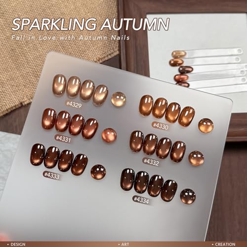GAOY Cat Eye Gel Nail Polish Set - Sparkling Autumn, 6 Brown Glitter Colors