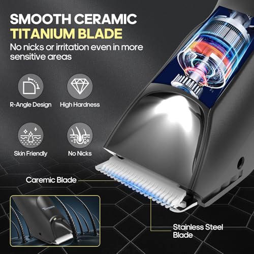 Manscape Body Hair Trimmer for Men, No Nick Pubic Bikini Trimmer for Women, 3 in 1 Versatile Groin Shaver with Nose Hair Trimmer, Cordless Dock Charging, LED Display, Wet/Dry Grommer (Black)