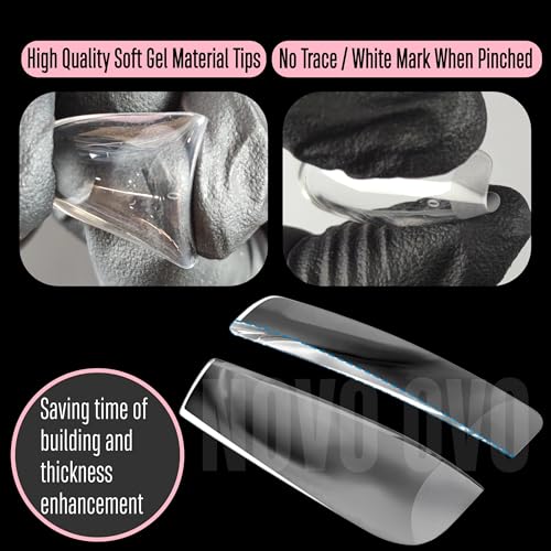 Almond Clear Extra Thick Nail Tips - 14 Sizes, No C Curve, Full Cover Fake Nails