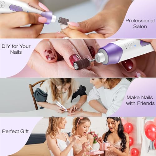 BlueSeaSky Purple Cordless Electric Nail Drill - 10-in-1 Kit for Manicure & Pedicure