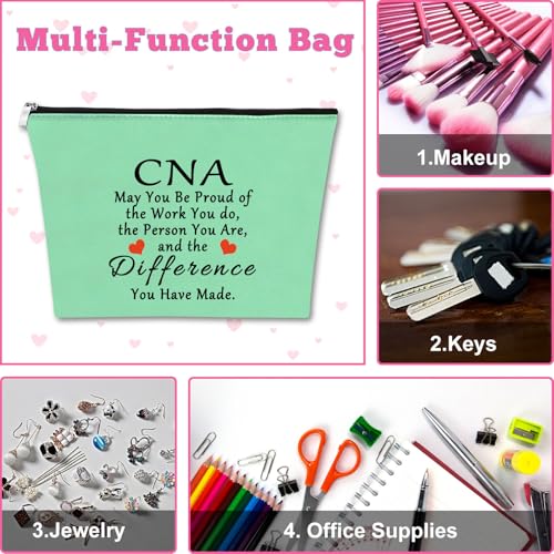 2Pcs CNA Appreciation Makeup Bags - Certified Nursing Assistant Gift, Graduation & Nurse Week Gift, Blue & Green