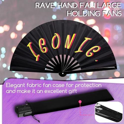 FairySandy 6 Pcs Large Bamboo Folding Rave Fans - Lightweight Handheld Clack Fans for Parties & Dance