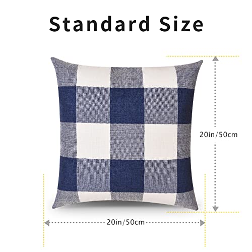 Tosewever Set of 2 Blue & White Buffalo Check Pillow Covers - 20" x 20" Cotton Linen Cushion Cases for Farmhouse Home Decor