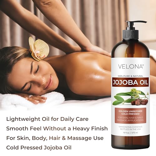 Velona Jojoba Oil 16 fl oz - Cold Pressed, Unrefined, Pump Included