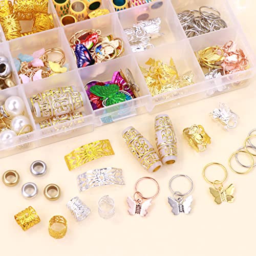 NAISKA 185Pcs Gold Butterfly Hair Clips & Dreadlock Charms for Braids & Locs