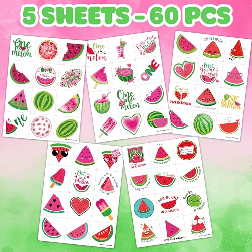 Watermelon Temporary Tattoos - 60 PCS in 5 Sheets for Kids' Parties