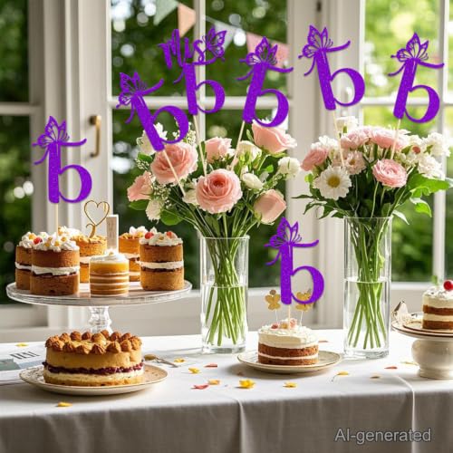 Mis 15 Birthday Centerpiece Sticks - Purple Glitter Decorations (12 Pcs)