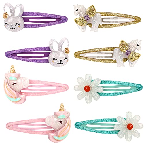 Wingchold 8Pcs Unicorn & Rabbit Snap Hair Clips for Girls