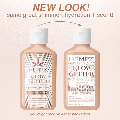 Hempz Glow Getter Body Lotion - Hydrating Shimmer Moisturizer 2.25 oz