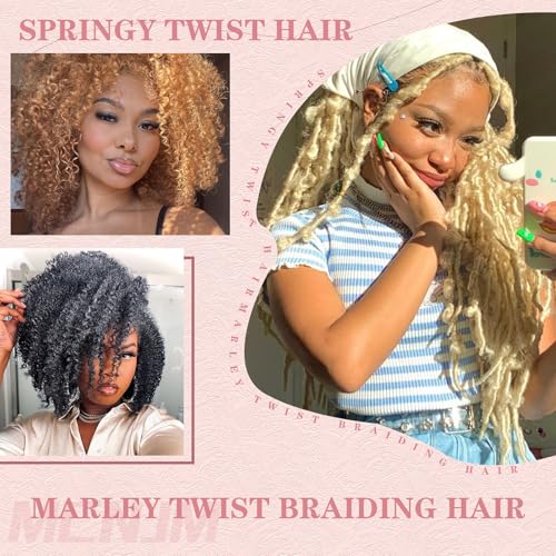 MCNJM 16 Inch Grey Afro Twist Hair Pre-Fluffed Spring Twist Extensions Pack of 8