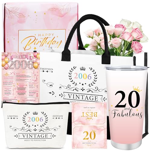Sitsink 20th Birthday Gifts for Women - Vintage Limited Edition Gift Set with Tote, Makeup Bag, Tumbler & Card