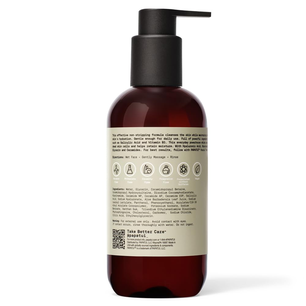 PAPATUI Hydrating Men's Face Cleanser - Niacinamide & Hyaluronic Acid | Unscented | 8 oz
