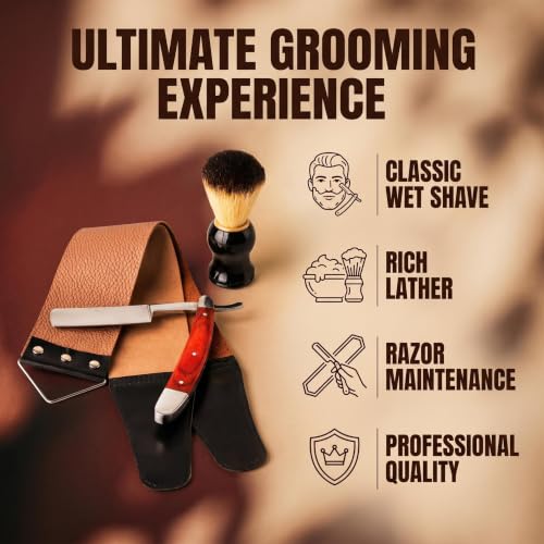 YU&CH Straight Razor Shaving Kit with Leather Strop & Brush