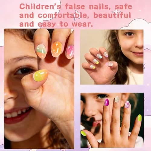 Multicolor 144-Piece Kids Press-On Nail Kit with Glue & Tools - Safe & Reusable