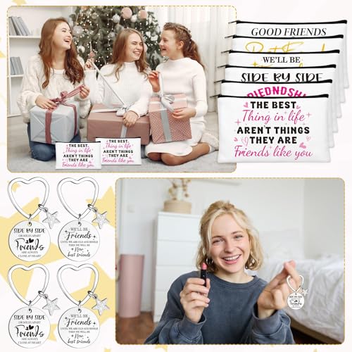 24-Piece Friendship Gift Set: 12 Canvas Makeup Bags & 12 Stainless Keychains