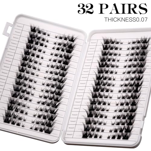 BERSHNOR 32 Pairs Individual Lash Clusters, 8-16mm DIY Faux Mink Lashes