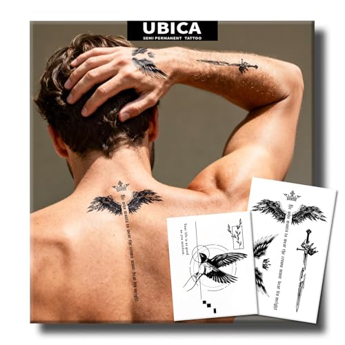 UBICA Semi Permanent Tattoos Large Stickers for Men & Women - Crown Weight Quotes & Flying Swallow Design, Waterproof & Lasts 2 Weeks