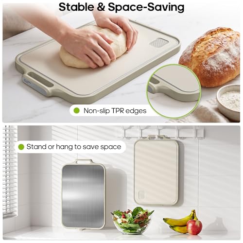 Stainless Steel Double-Sided Cutting Board with Juice Groove - 16"x11"