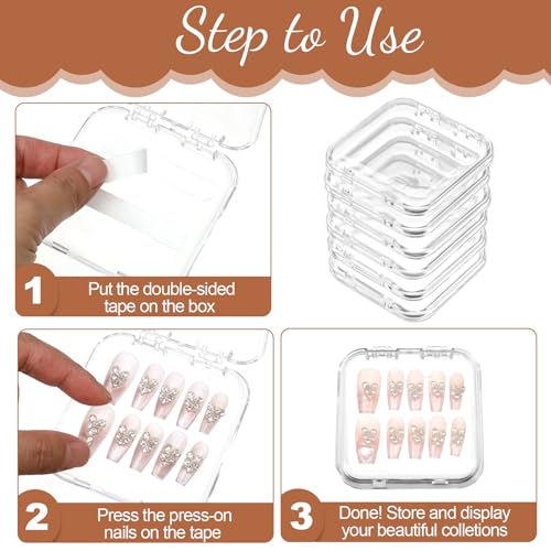 20pcs Nail Storage Box with 90 Double-Sided Tape for Press On Nails