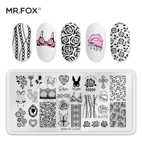 MR.FOX 6-Piece Nail Art Stamping Plate Set - Deep Etched Butterfly & Rose