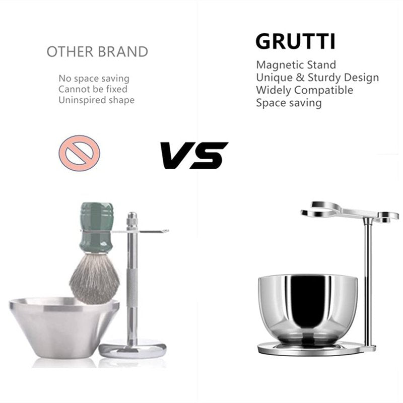 GRUTTI Luxury Shaving Organizer Stand & Bowl Set - 3-Layer Stainless Steel Bowl, Keeps Tools Dry & Organized - Gift for Dad/Husband