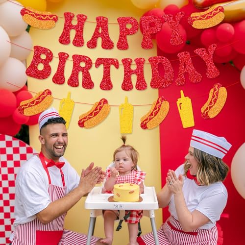 Hot Dog Happy Birthday Banner for Kids' BBQ Party Decorations