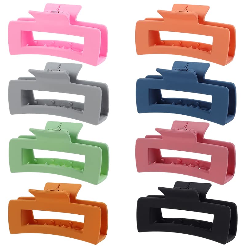 Hair Claw Clips - 8 Pack Tortoise Rectangle Barrettes | 3-Inch Fashion Clips for Women