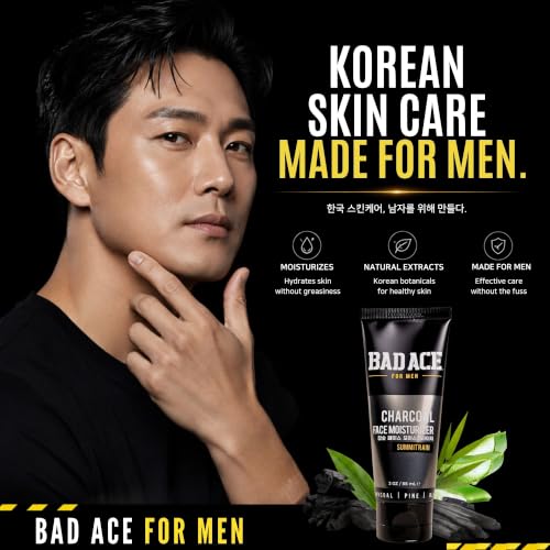 BAD ACE Men's Face Moisturizer, Summit Rain, Oil Control Charcoal Lotion