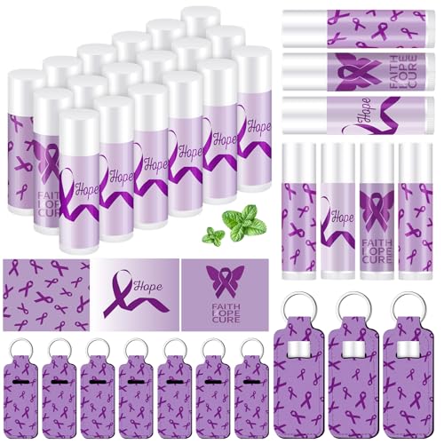 Breast Cancer Awareness Lip Balm Set with Keychains - Purple (18 Sets)