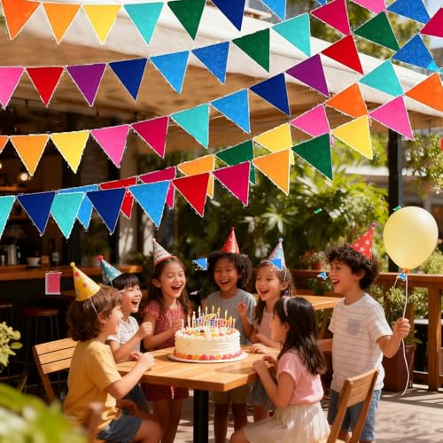 Rainbow Felt Bunting Banner - 72 Colorful Pennant Flags for Parties